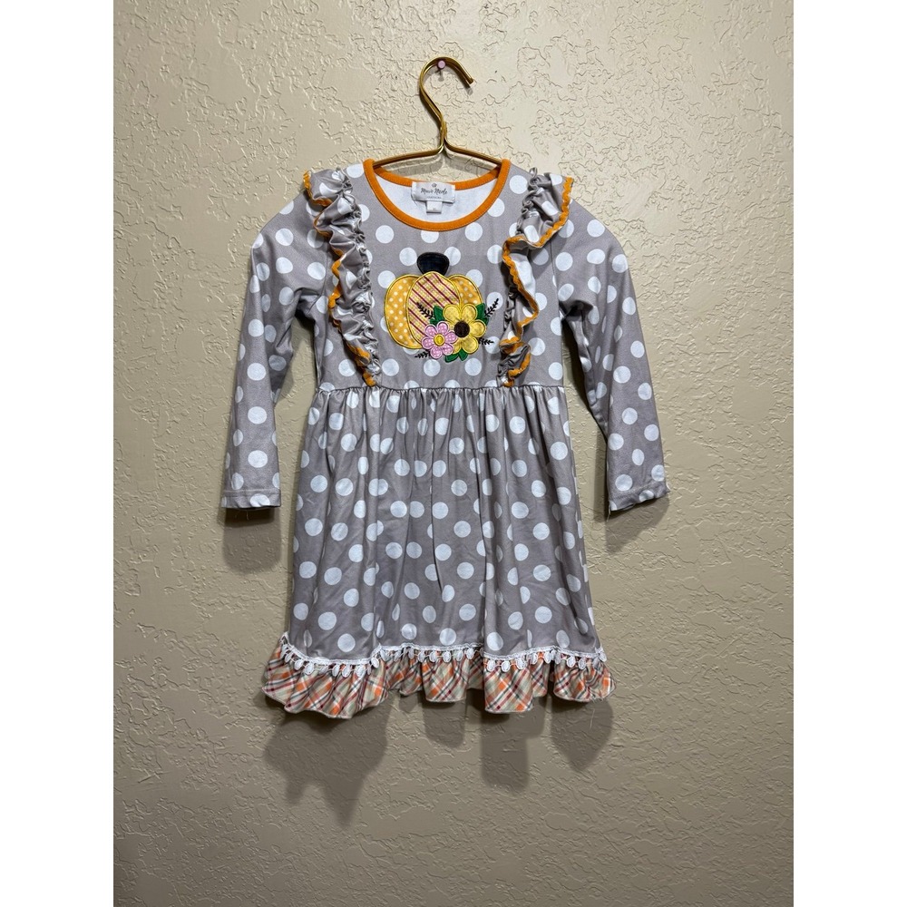 Marie Nicole Thanksgiving Fall Autumn polka dot pumpkin Dress Size XL Toddler 5